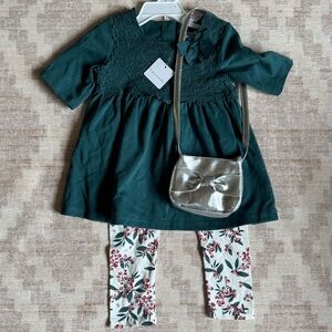 Tahari 3 Piece Green Shirt, Berry Leggings and Silver Purse NWT Size 5T